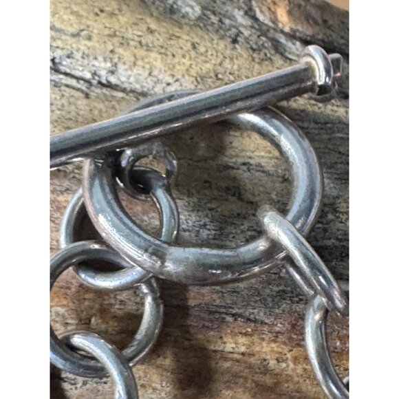 Sterling Silver Multi-Stone Dangling Charm Bracelet 7.5" With Toggle Clasp - Picture 5 of 6